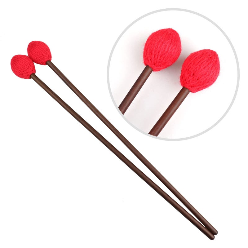 Mr.Power Marimba Mallets Wood Handle Yarn Head with Maple Handle, Bass Percussion instruments Sticks (Medium Hard Yarn Head, Red) - Image 5